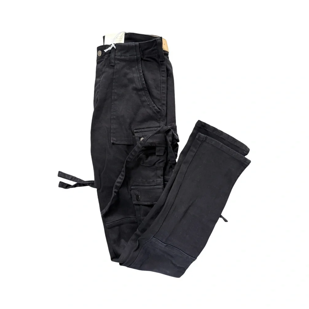 MNML Men's Button Fly Cargo Straight Black Denim Jeans NWT Size 31